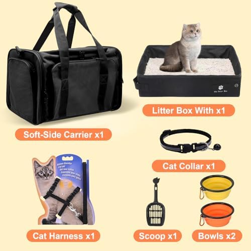 Cat Carrier with Litter Box, Cat Travel Carrier Soft Sided & Foldable Travel Litter Box for Cats, Fit for Cats or Kittens Up to 20 lbs, 17'*11.8'*11.8' inch Pet Carrier Bag, Camping & Traveling Black