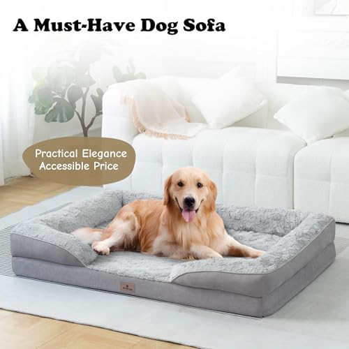 XXL Orthopedic Dog Beds Large Sized Dog - Washable Large Dog Cat Bed Waterproof, Comfort Dogs Couch Sofa with Washable Removable Cover, Pet Bed with Nonskid Bottom, 53'', Light Grey