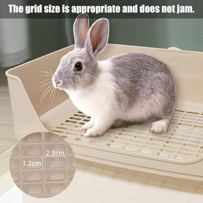 kathson Large Rabbit Litter Box with Drawer, Potty Trainer Corner Toilet Bigger Pet Pan Bunny Litter Box Tray with Grass Mat for Adult Guinea Pigs, Chinchilla, Hamster Ferret (Brown)