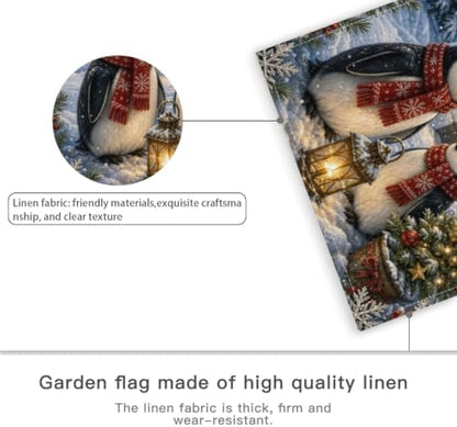 Christmas Penguin Garden Flag 12x18 Inch Merry Holiday Igloo Lantern Tree Snowflake Navy Winter Rustic Outdoor Yard Lawn Porch Farmhouse Double Sided Banner Welcome Decor
