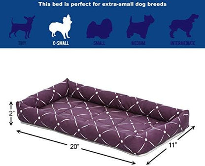 MidWest Homes for Pets 40222-PLD Quiet Time Couture Ashton Bolster Pet Bed, Small Dog/22, Plum & White Diamond Pattern