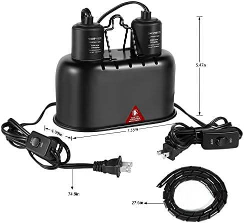 DXOPHIEX Nano Dual Reptile Heat Lamp Max 40W with Two Independent Switches