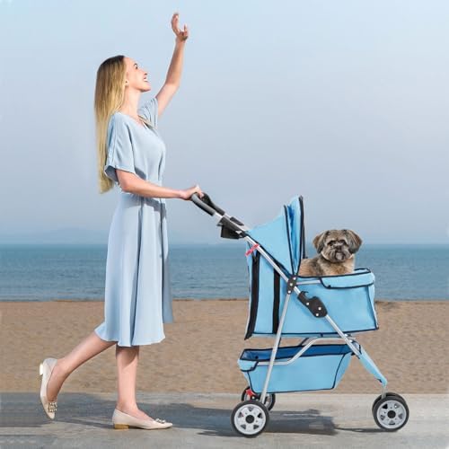 BestPet | 3-Wheel Foldable Pet Stroller | Blue | Lightweight & Portable