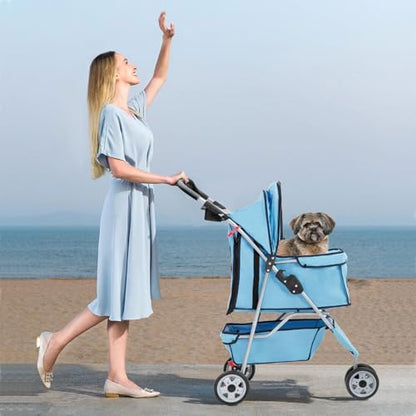 BestPet | 3-Wheel Foldable Pet Stroller | Blue | Lightweight & Portable