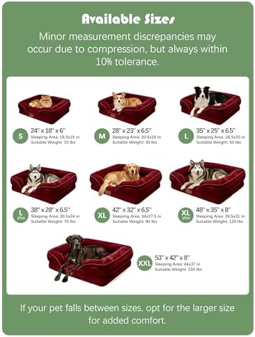 Spotted Play Orthopedic Dog Bed with Sides - Sofa Beds for Extra Large Dogs, Supportive Foam Pet Couch Bed with Washable Removable Cover, Waterproof Lining and Non-Slip Bottom, Burgundy - XXL