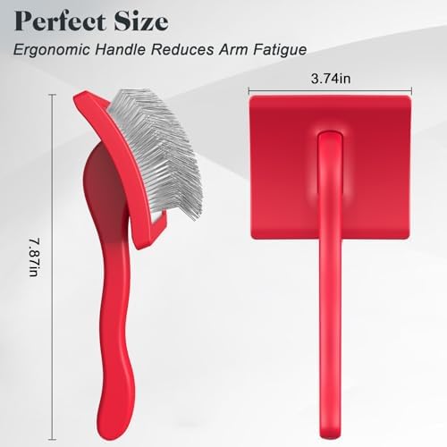2PCS Slicker Brush for Dogs & Pet Comb,Professional Dog Grooming Brush (Goldendoodles,Poodles,Labradoodles) with Extra Long Pins to Effectively Remove Tangles, Knots and Mats (Red, Large)