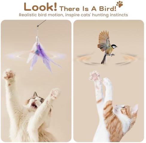 Pawaboo Cat Feather Wand Interactive Toy, 6 Feathers + 1 Wand with Bell
