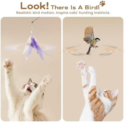 Pawaboo Cat Feather Wand Interactive Toy, 6 Feathers + 1 Wand with Bell