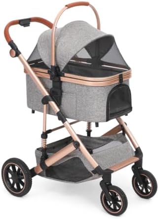 Pet Stroller with Detachable Carrier, Shock-Absorbing & Foldable