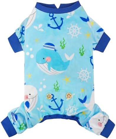 KYEESE Velvet Dog Pajamas for Small Dogs Soft Onesie Shirt, Whale
