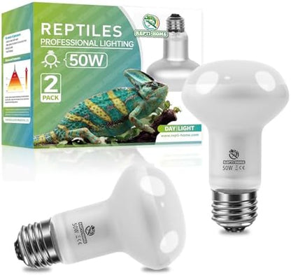 Reptile Heat Lamp 2Pack 50W, Intense Basking Spot Light Bulb with UVA, Simulate Natural Daylight Heat Bulb for Reptile, Turtle, Bearded Dragon, Lizard, Tortoise, Gecko, Snake