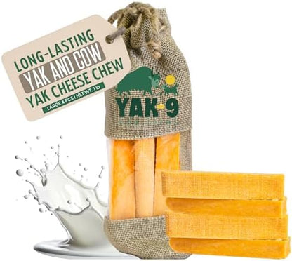 Yak9 Himalayan Yak Cheese Dog Chews | No Hide Dog Chews Long Lasting | High Protein, Non GMO, Gluten & Grain Free | Yak & Cow Milk Natural Dog Chew | Large, 4 PC