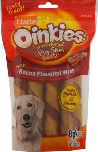 Hartz Oinkies Sizzling Twists Bacon Flavored Rawhide-Free Natural Chew Dog Treats, 8 Count (Pack of 6)