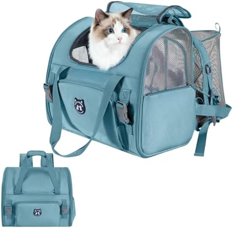 Lollimeow Expandable Cat Carrier Backpack for Large Cats - Airline Approved Pet Carrier Backpack for Small Dogs, Hiking & Travel, Waterproof with Breathable Mesh, 22lbs Capacity (Polar Blue, Large)
