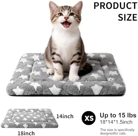Dog Crate Mat, 4 Piece Reversible Pet Bed, Polyester, Machine Washable, Small Dogs & Cats, Rectangular (Gray Star, 18" L x 14" W x 1.5Th)