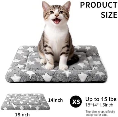 Dog Crate Mat, 4 Piece Reversible Pet Bed, Polyester, Machine Washable, Small Dogs & Cats, Rectangular (Gray Star, 18" L x 14" W x 1.5Th)