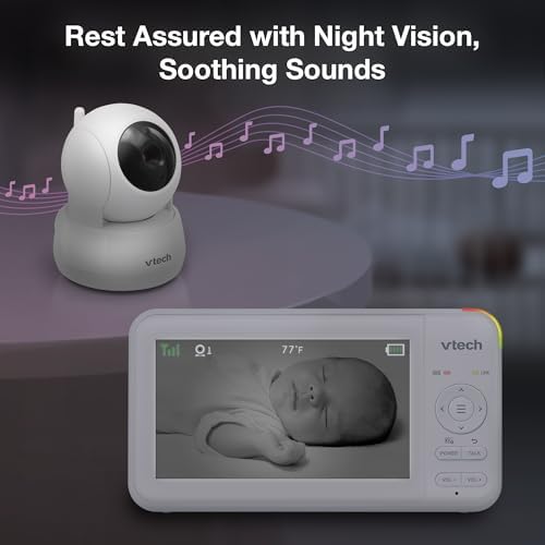 VTech Baby Monitor No WiFi, 2 Cameras – Monitor Two Rooms, Remote Pan-Tilt-Zoom, Hack-Proof, 5" Screen, 17Hr Battery, 1000ft Range, Night Vision, Temperature Sensor | 924-2W