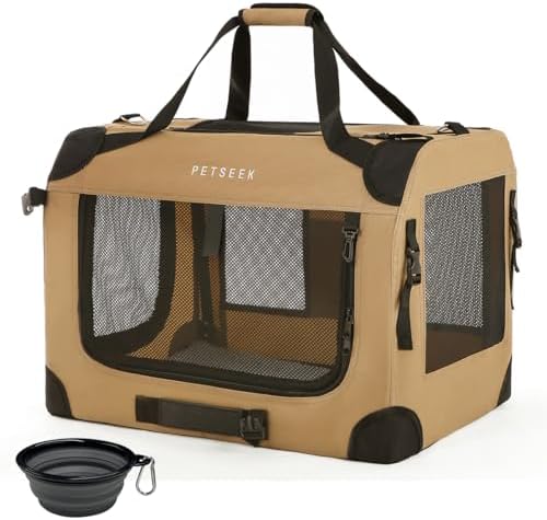 Extra Large Cat Carrier Soft Sided, Portable Small Dog Carrier for 2 Cats, 24"x16.5"x16" Car Travel Folding Comfortable Design, Khaki