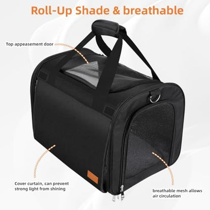 TWDEPART Cat Carrier Backpack - Multifunctional, Firm & Foldable with Roll-Up Shade, Breathable Design Includes Collapsible Bowl & Cushion (Black)