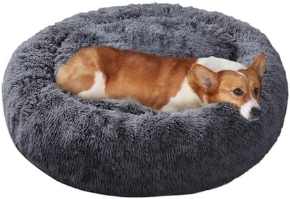 JOLLYVOGUE Dog Bed, Calming Anti-Anxiety Large Dog Bed, Fluffy Donut Cushion for Medium and Large Pets (27")
