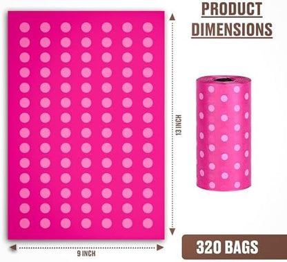 Parisian Pet Ecofriendly Dog Poop Bags Rolls - 320 Count Unscented Poop Bags For Dogs - Leakproof, Extra Thick, 16 Dog Waste Bags Refill Rolls - Polka Dot Pink Doggie Poop Bags - Fits All Dispenser