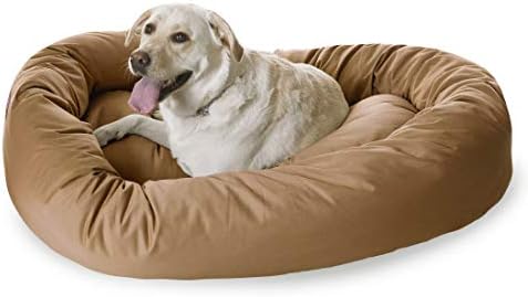Majestic Pet 52 Inch Bagel Calming Dog Bed Washable – Cozy Soft Round Dog Bed with Spine Support for Dogs to Rest their Head - Fluffy Donut Dog Bed 52x35x11 (Inch) - Round Pet Bed X-Large – Khaki