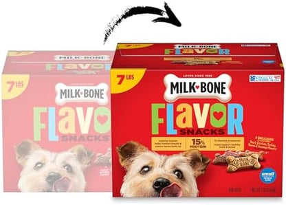 Milk-Bone Dog Treats, Flavor Snacks, Small Biscuits, 14lbs | 2 Pack of 7lbs | Crunchy Texture | Reduces Tartar