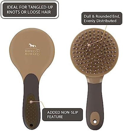 Harrison Howard Horse Mane and Tail Brush - Professional Grooming Brush, Equestrian Detangler, Non-Slip, Dark Brown