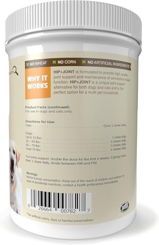 Pet Naturals Hip and Joint Supplement with Glucosamine, Green-Lipped Mussel, and Chondroitin for Dogs and Cats, Duck Flavor, 160 Chews