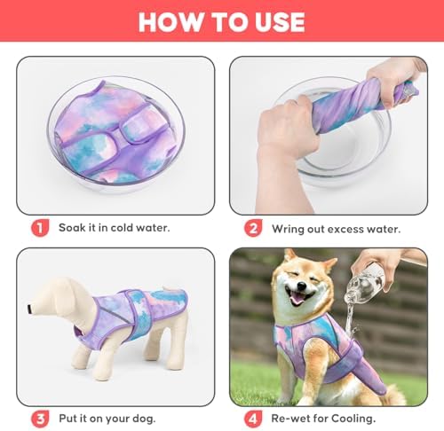 KYEESE Dog Cooling Vest, Lightweight Dog Cooler Jacket, 3D Breathable Mesh Pet Cooling Shirts for Summer with Reflective Stripe, Sun Protection Pet T Shirt for Beach, Hiking, Walking, Purple, XL
