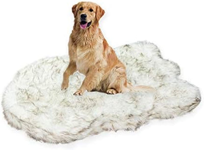 Laifug Luxury Faux Fur Orthopedic Dog Bed, Memory Foam Dog Bed, Suitable for Medium, Large and Extra Large Pets, Waterproof, Removable and Washable Cover (White with Brown Piping, 50x30 inches)