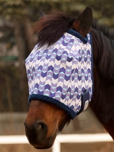 Tackmore Horse Fly Mask Without Ears, Breathable Structured Mesh for Horses, Soft Fleece Edging, UV Protection, Printed Turnout Mask for Pasture-Purple Waves L