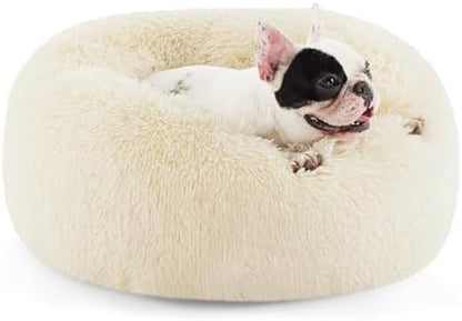 Bedsure Calming Small Medium Dog Bed Donut Washable Puppy Bed,27ins Cream