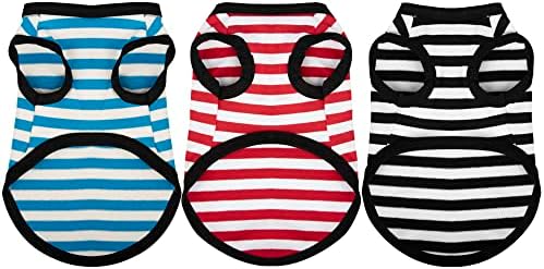 Paiaite 3 Pieces Striped Dog Shirt Light Color Cotton Sleeveless Puppy Shirts Breathable Pet Apparel Tank Top Colorful Puppy Sweatshirt Clothes for Small Medium Dogs XXS