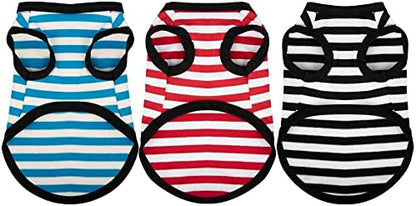 Paiaite 3 Pieces Striped Dog Shirt Light Color Cotton Sleeveless Puppy Shirts Breathable Pet Apparel Tank Top Colorful Puppy Sweatshirt Clothes for Small Medium Dogs XXS