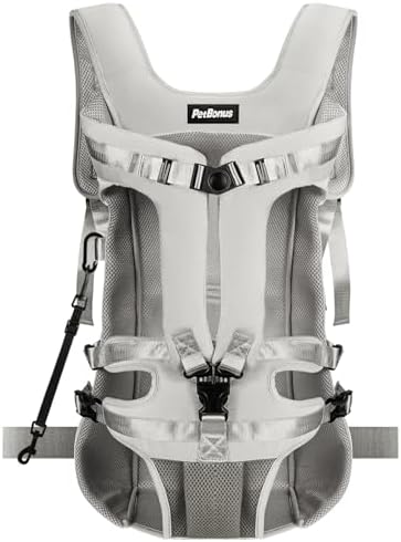 PetBonus Pet Front Dog Carrier Backpacks, Adjustable Pet Backpack, Legs Out Easy-fit Puppy Chest Carrier for Medium Small Dogs, Hands Free for Hiking, Cycling (Grey, XL)