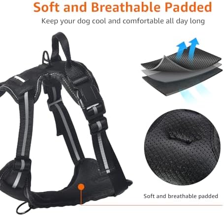 Amazon Basics No-Pull Dog Harness, Soft Padded Adjustable Vest with Reflective Stripes, Sturdy, X-Large, Black