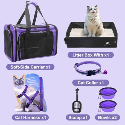 Soft-Sided Cat Carrier with Litter Box, Purple, 17.7"x11.8"x11.8" inch