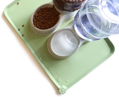 Hoki Found Large Silicone Pet Food Mats Tray - Non Slip Dog Cat Bowl Mats Placemat - Pet Feeding Mat - Waterproof Dog Cat Food Mats -Pet Water Mats for Floors - Jade
