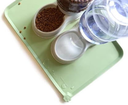 Hoki Found Large Silicone Pet Food Mats Tray - Non Slip Dog Cat Bowl Mats Placemat - Pet Feeding Mat - Waterproof Dog Cat Food Mats -Pet Water Mats for Floors - Jade