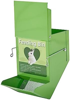 Metal Small Animal Feeder with Lid, Heavy Duty, Large Capacity Food Dispenser, Great for Rabbits, Guinea Pigs, Chinchillas and Other Small Animals. (4.6 inch, Green)