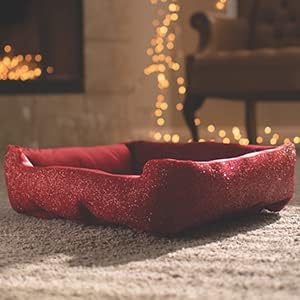 Sparkles Home Pet Bed, Sparkling Rhinestones, Soft, Comfortable Velvet, for Lounging Dogs, Cats, Pets, Red, Large, Sold Individually