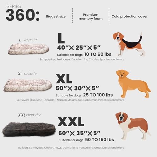 Laifug Luxury Faux Fur Dog Bed, 6-inch Thick Grade Ultra Soft Orthopedic Memory Foam Dog Bed with Faux Fur Cover, Plush Pup Rug with Removable Cover, Waterproof Liner（White）