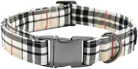 Classic Beige Black Plaid Dog Collar for X-Large Dogs