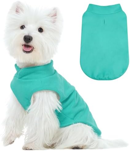 FUAMEY Dog Fleece Vest for Small Dogs,Warm Stretchy Dog Sweatshirts Pullover with Leash Hole Dogs Sweater Soft Pet Turtleneck Cozy Pet Vest Lightweight Sleeveless Cyan XS