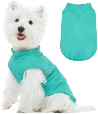 FUAMEY Dog Fleece Vest for Small Dogs,Warm Stretchy Dog Sweatshirts Pullover with Leash Hole Dogs Sweater Soft Pet Turtleneck Cozy Pet Vest Lightweight Sleeveless Cyan XS