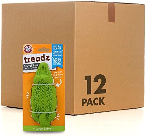 Arm & Hammer Super Treadz Gator Dental Dog Chew Toy, Large, 7 Inch, 12-Pk