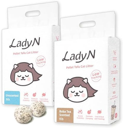 Lady N Pellet Tofu Cat Litter, Boba Tea Combo, Strong Clumping 18lb