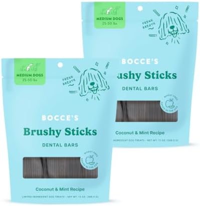 Bocce's Bakery Brushy Sticks Dog Dental Treats, Medium Breeds (2 Pack)
