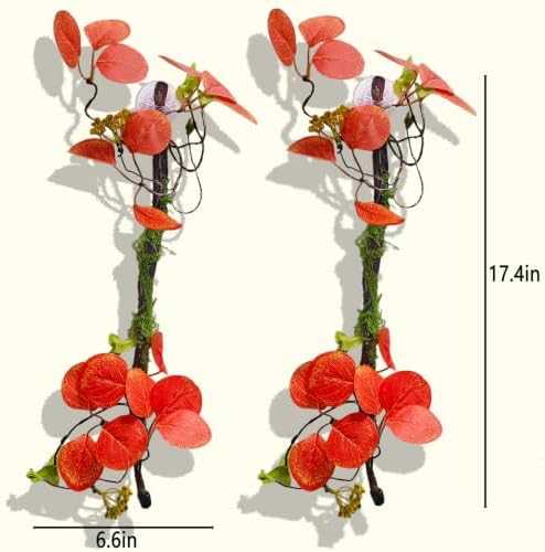 BNOSDM 2PCS Reptile Climbing Branch, Bendable Jungle Vine with Leaves Terrarium Plant Decoration with Suction Cup Chameleon Cage Accessories for Gecko Lizard Bearded Dragons Snake (Eucalyptus Leaf)